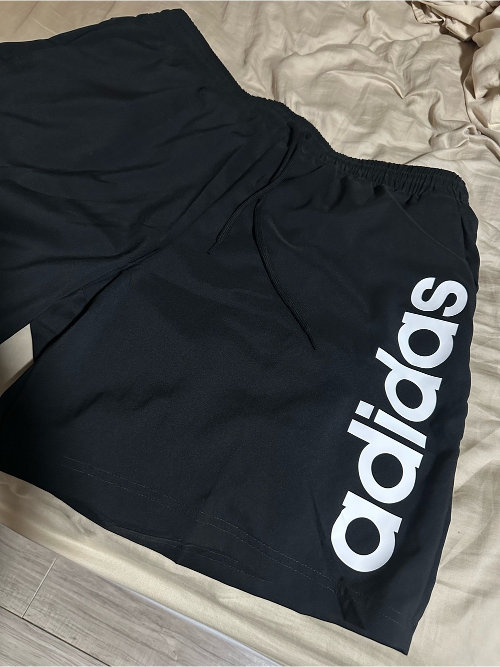 adidas Black Athletic Shorts with Large White Side Logo